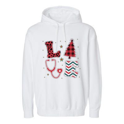 Christmas Nurse Love Stethoscope Xmas Tree Cute Nurse Garment-Dyed Fleece Hoodie