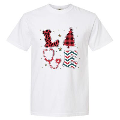 Christmas Nurse Love Stethoscope Xmas Tree Cute Nurse Garment-Dyed Heavyweight T-Shirt