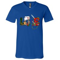 Christmas Nurse Love Nicu Rn Er Santa Stethoscope Nurse Hat Funny Gift V-Neck T-Shirt