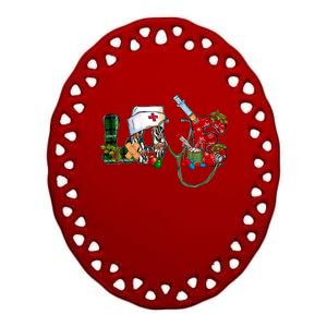 Christmas Nurse Love Nicu Rn Er Santa Stethoscope Nurse Hat Funny Gift Ceramic Oval Ornament