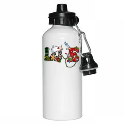 Christmas Nurse Love Nicu Rn Er Santa Stethoscope Nurse Hat Funny Gift Aluminum Water Bottle