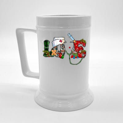 Christmas Nurse Love Nicu Rn Er Santa Stethoscope Nurse Hat Funny Gift Beer Stein