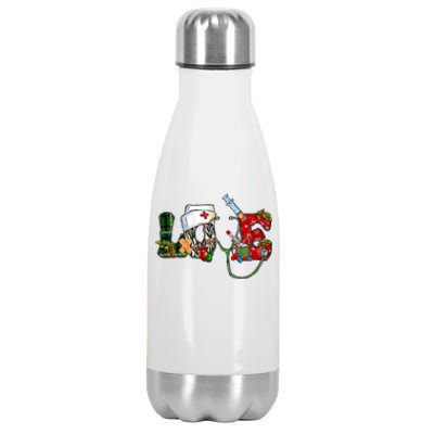 Christmas Nurse Love Nicu Rn Er Santa Stethoscope Nurse Hat Funny Gift Stainless Steel Insulated Water Bottle