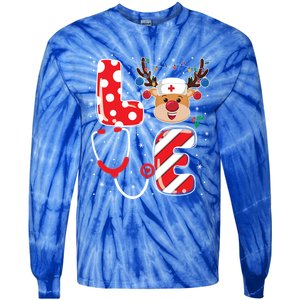 Christmas Nurse Love Nicu Rn Er Santa Reindeer Nurse Xmas Cool Gift Tie-Dye Long Sleeve Shirt