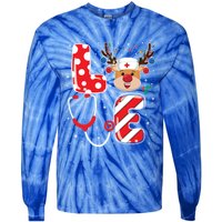 Christmas Nurse Love Nicu Rn Er Santa Reindeer Nurse Xmas Cool Gift Tie-Dye Long Sleeve Shirt