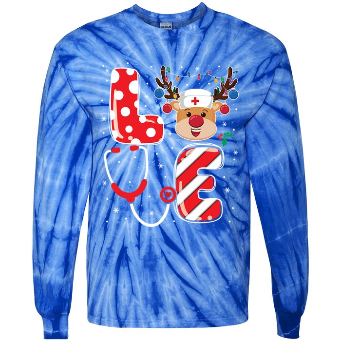 Christmas Nurse Love Nicu Rn Er Santa Reindeer Nurse Xmas Cool Gift Tie-Dye Long Sleeve Shirt