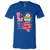 Christmas Nurse Love Nicu Rn Er Santa Reindeer Nurse Hat Elf Gift V-Neck T-Shirt