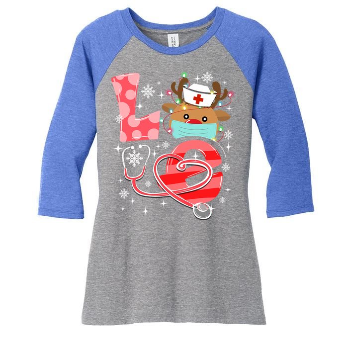 Christmas Nurse Love Nicu Rn Er Santa Reindeer Nurse Hat Elf Gift Women's Tri-Blend 3/4-Sleeve Raglan Shirt