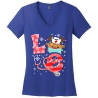 Christmas Nurse Love Nicu Rn Er Santa Reindeer Nurse Hat Elf Gift Women's V-Neck T-Shirt