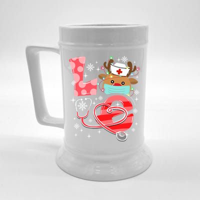 Christmas Nurse Love Nicu Rn Er Santa Reindeer Nurse Hat Elf Gift Beer Stein