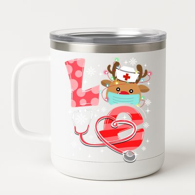 Christmas Nurse Love Nicu Rn Er Santa Reindeer Nurse Hat Elf Gift 12 oz Stainless Steel Tumbler Cup