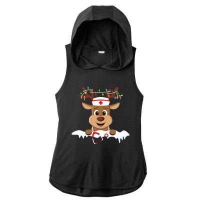 Christmas Nurse Love Nicu Rn Er Santa Reindeer Nurse Hat Elf Ladies PosiCharge Tri-Blend Wicking Draft Hoodie Tank