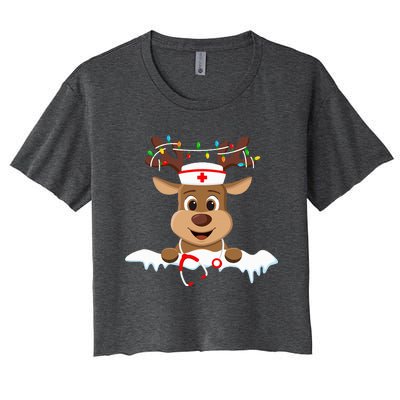 Christmas Nurse Love Nicu Rn Er Santa Reindeer Nurse Hat Elf Women's Crop Top Tee