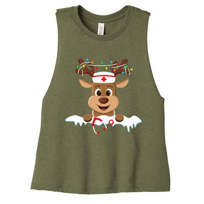 Christmas Nurse Love Nicu Rn Er Santa Reindeer Nurse Hat Elf Women's Racerback Cropped Tank