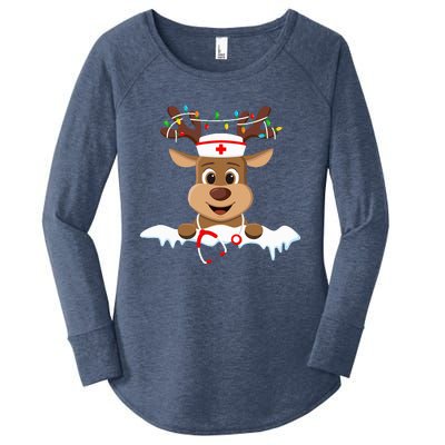 Christmas Nurse Love Nicu Rn Er Santa Reindeer Nurse Hat Elf Women's Perfect Tri Tunic Long Sleeve Shirt