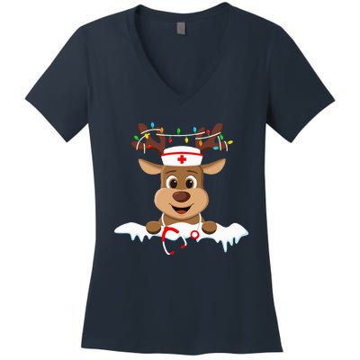 Christmas Nurse Love Nicu Rn Er Santa Reindeer Nurse Hat Elf Women's V-Neck T-Shirt