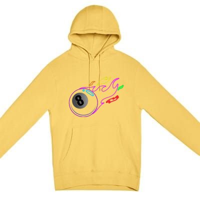 Colorful Neon Lights Eight Ball Billiards Pool Premium Pullover Hoodie