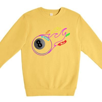 Colorful Neon Lights Eight Ball Billiards Pool Premium Crewneck Sweatshirt