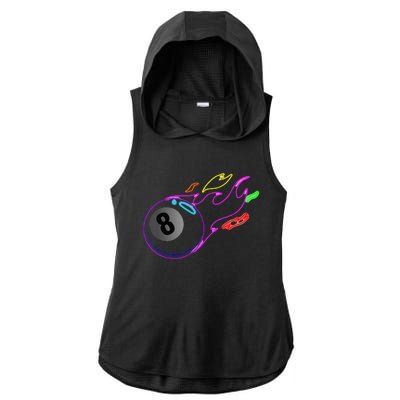 Colorful Neon Lights Eight Ball Billiards Pool Ladies PosiCharge Tri-Blend Wicking Draft Hoodie Tank