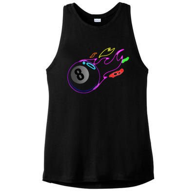 Colorful Neon Lights Eight Ball Billiards Pool Ladies PosiCharge Tri-Blend Wicking Tank