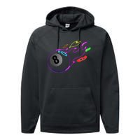 Colorful Neon Lights Eight Ball Billiards Pool Performance Fleece Hoodie