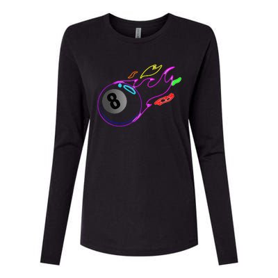 Colorful Neon Lights Eight Ball Billiards Pool Womens Cotton Relaxed Long Sleeve T-Shirt