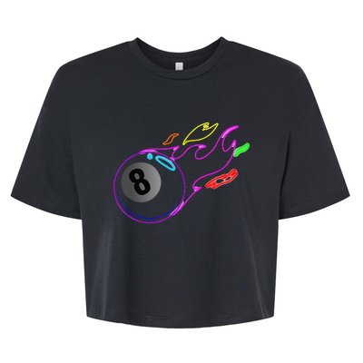 Colorful Neon Lights Eight Ball Billiards Pool Bella+Canvas Jersey Crop Tee