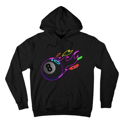 Colorful Neon Lights Eight Ball Billiards Pool Hoodie