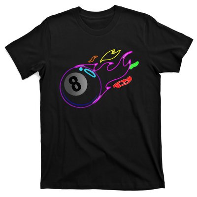 Colorful Neon Lights Eight Ball Billiards Pool T-Shirt