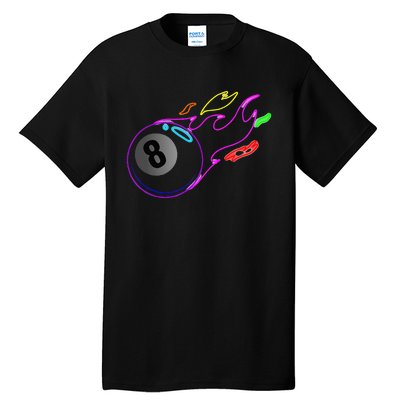 Colorful Neon Lights Eight Ball Billiards Pool Tall T-Shirt