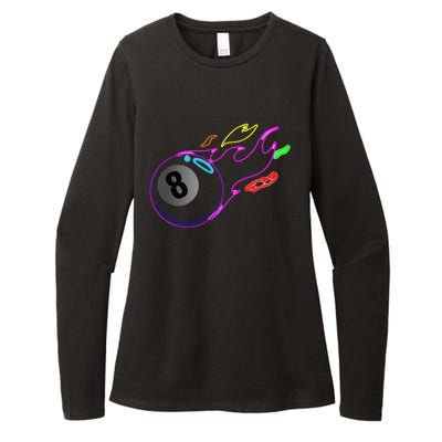 Colorful Neon Lights Eight Ball Billiards Pool Womens CVC Long Sleeve Shirt