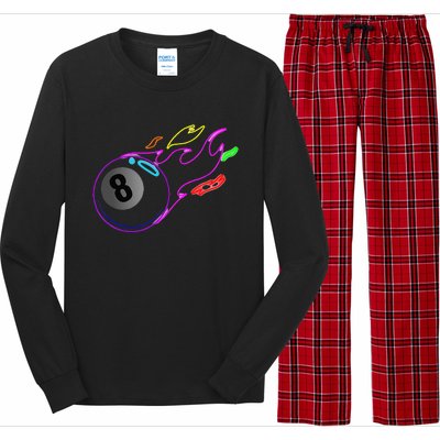 Colorful Neon Lights Eight Ball Billiards Pool Long Sleeve Pajama Set