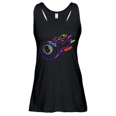 Colorful Neon Lights Eight Ball Billiards Pool Ladies Essential Flowy Tank