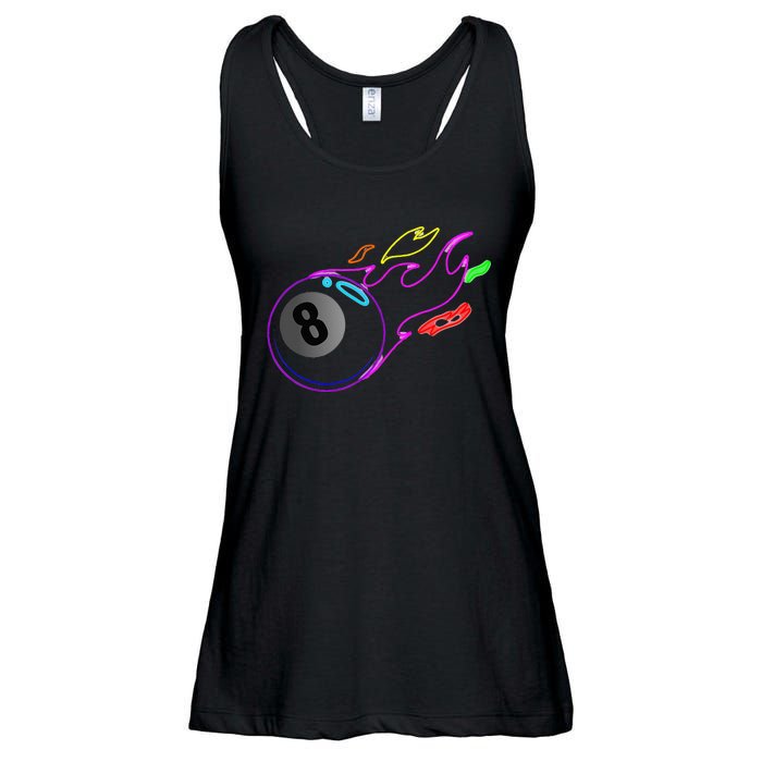 Colorful Neon Lights Eight Ball Billiards Pool Ladies Essential Flowy Tank