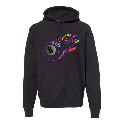 Colorful Neon Lights Eight Ball Billiards Pool Premium Hoodie