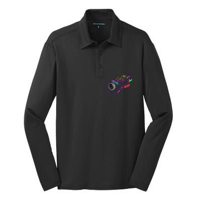 Colorful Neon Lights Eight Ball Billiards Pool Silk Touch Performance Long Sleeve Polo