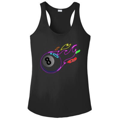 Colorful Neon Lights Eight Ball Billiards Pool Ladies PosiCharge Competitor Racerback Tank