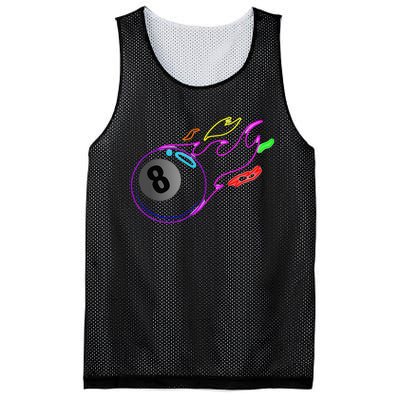 Colorful Neon Lights Eight Ball Billiards Pool Mesh Reversible Basketball Jersey Tank