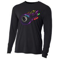 Colorful Neon Lights Eight Ball Billiards Pool Cooling Performance Long Sleeve Crew