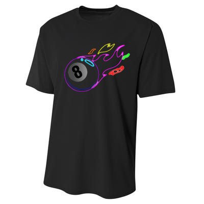 Colorful Neon Lights Eight Ball Billiards Pool Performance Sprint T-Shirt