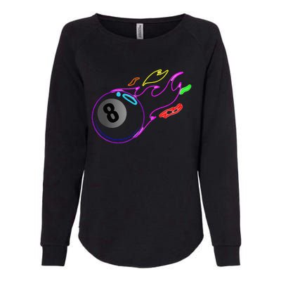 Colorful Neon Lights Eight Ball Billiards Pool Womens California Wash Sweatshirt