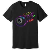 Colorful Neon Lights Eight Ball Billiards Pool Premium T-Shirt