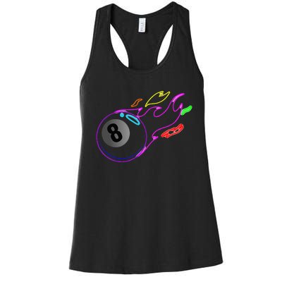 Colorful Neon Lights Eight Ball Billiards Pool Women's Racerback Tank