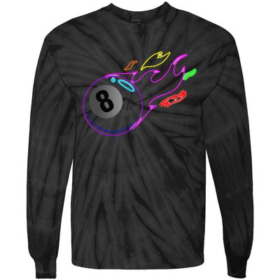 Colorful Neon Lights Eight Ball Billiards Pool Tie-Dye Long Sleeve Shirt