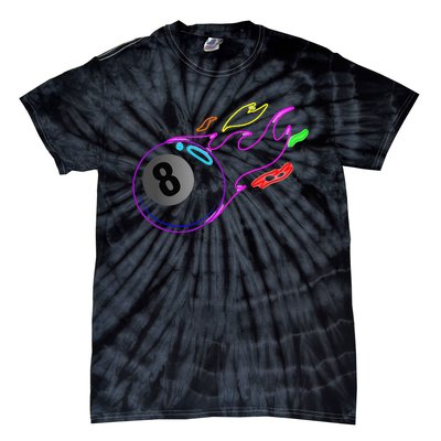 Colorful Neon Lights Eight Ball Billiards Pool Tie-Dye T-Shirt