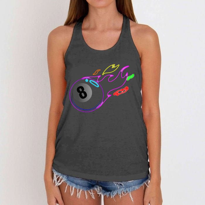 Colorful Neon Lights Eight Ball Billiards Pool Women's Knotted Racerback Tank