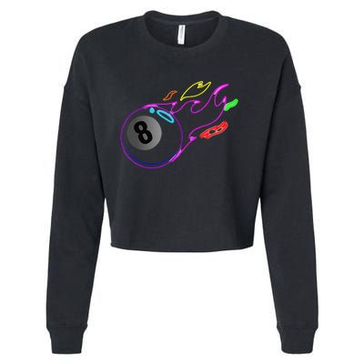 Colorful Neon Lights Eight Ball Billiards Pool Cropped Pullover Crew