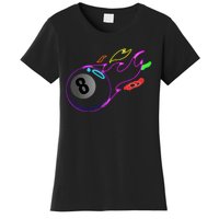 Colorful Neon Lights Eight Ball Billiards Pool Women's T-Shirt