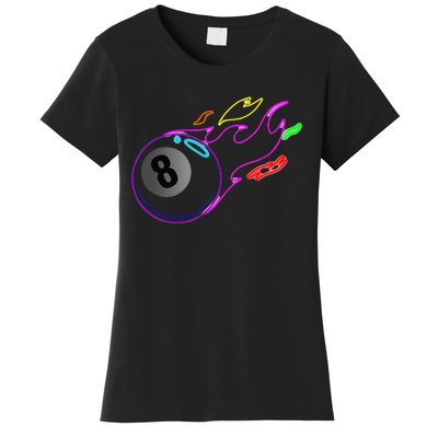 Colorful Neon Lights Eight Ball Billiards Pool Women's T-Shirt