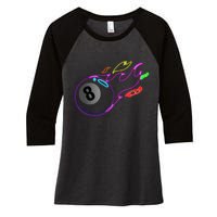 Colorful Neon Lights Eight Ball Billiards Pool Women's Tri-Blend 3/4-Sleeve Raglan Shirt